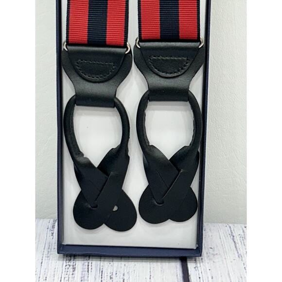 NEW Brooks Brothers Mens Red & Navy Striped Button-End Braces Suspenders Size XL - Picture 4 of 7